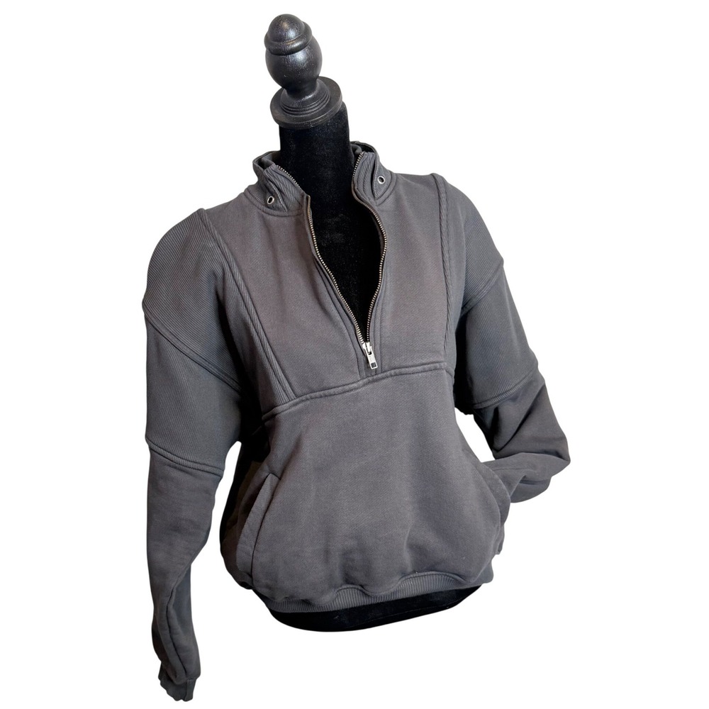 Joah Brown Retro Half Zip Pullover Sweatshirt Women's S/M Long Sleeve Cotton